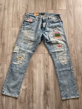 Polo Ralph Lauren The Sullivan Slim Patch Work Jeans Mens 34x30 New